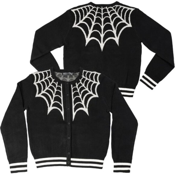 Spiderweb Black White Button Up Fitted Button Sweater S-M-L-XL-XXL-XXXL - Picture 1 of 4
